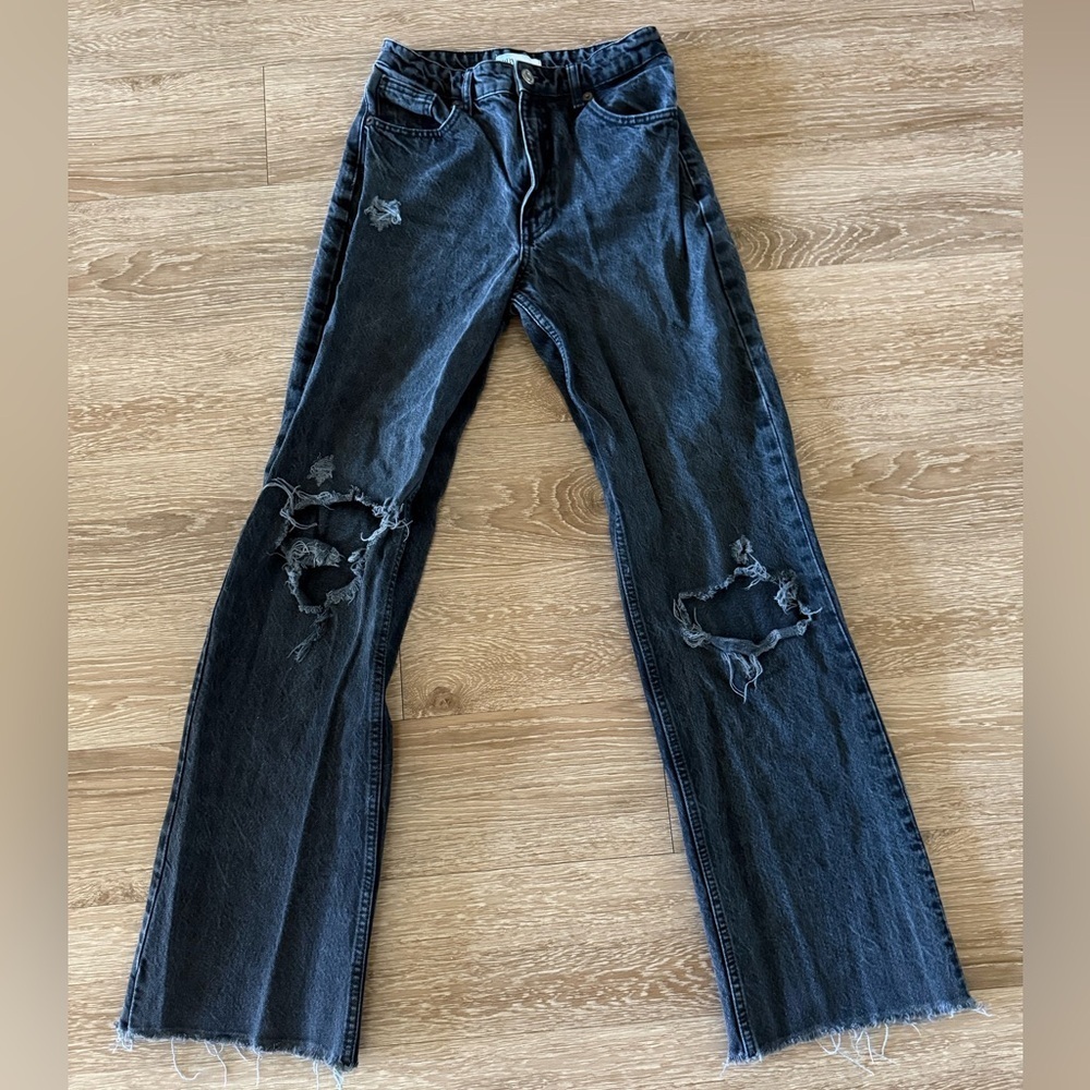 Zara Black Distressed Straight Leg Jeans 8